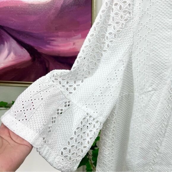 New J.Crew Flutter Sleeve Eyelet Dress in White Size 12 - Picture 8 of 14